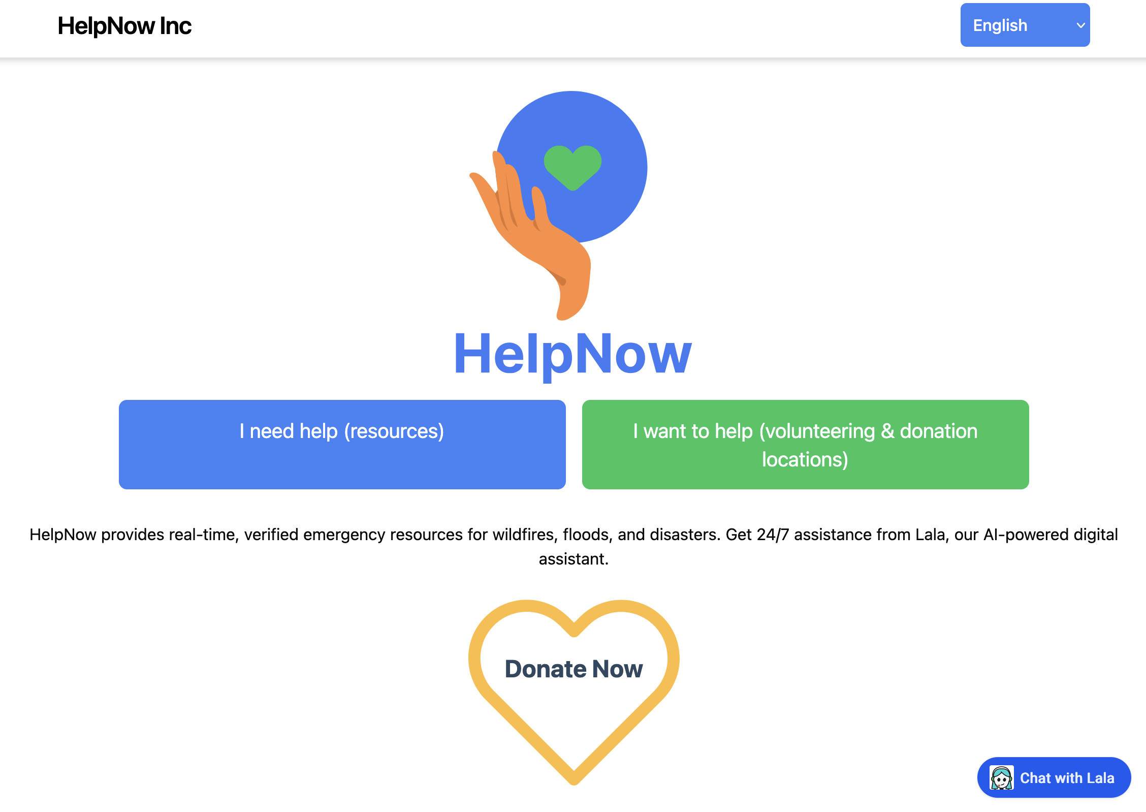HelpNow landing page interface